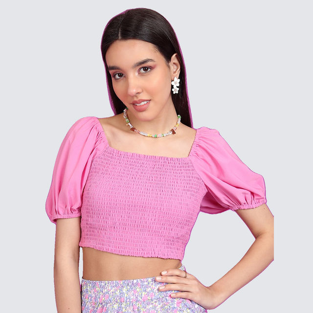 Ketch Women's Square Neck Puff Sleeve Smocked Crop Top - Buy at