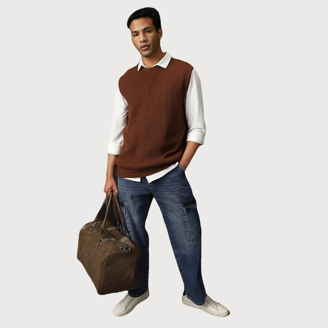 Buy High Star Men's Sleeveless Round Neck Pullover Vest | Brown