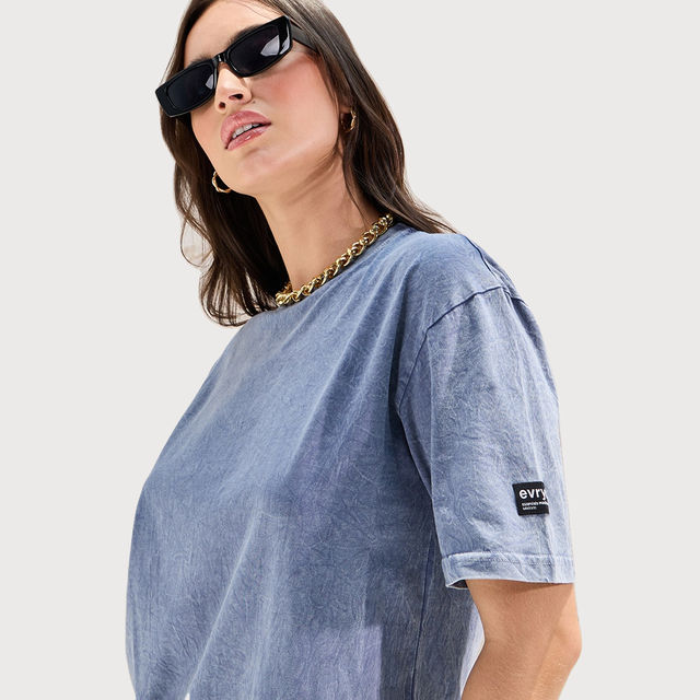 Styli Women's Oversized Acid Wash T-shirt with Badge Detail - Buy