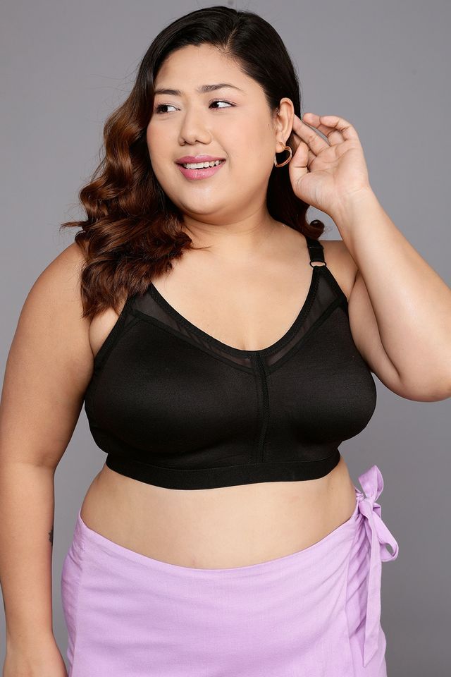 Clovia Women Non-Padded Non-Wired Spacer Cup Full Figure Bra - Cotton Rich | Black | 38B