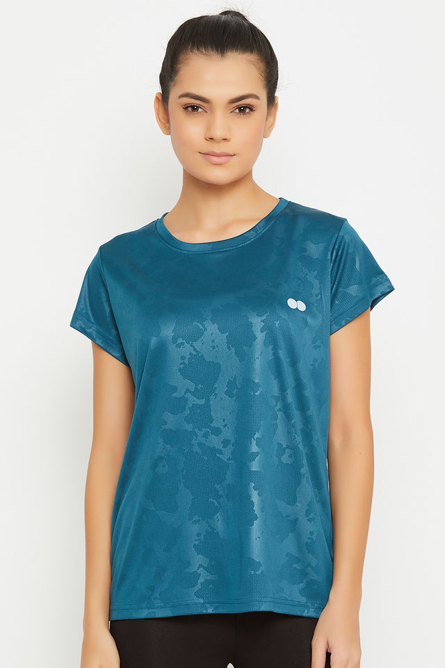 Clovia Active Printed T-Shirt | Blue | L