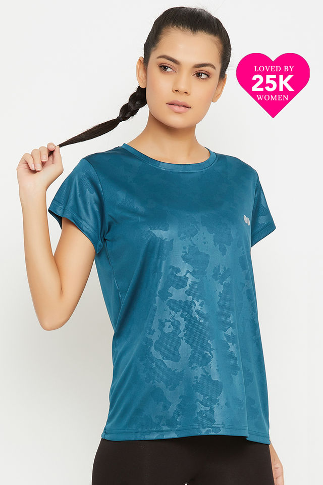 Clovia Active Printed T-Shirt | Blue | L