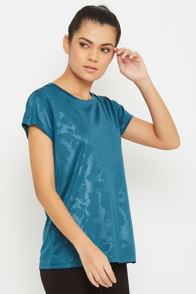 Clovia Active Printed T-Shirt | Blue | L
