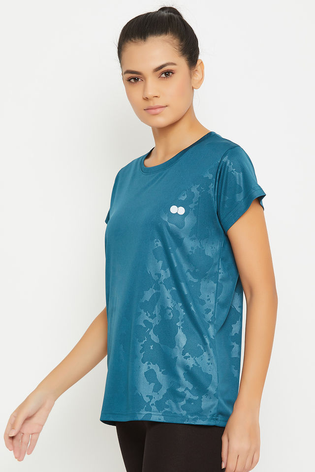 Clovia Active Printed T-Shirt | Blue | L