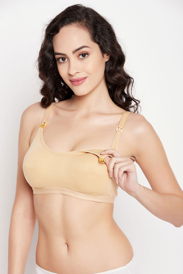 Clovia Women Lightly Padded Non-Wired Full Figure Feeding Bra - Cotton Rich | Nude | 38E