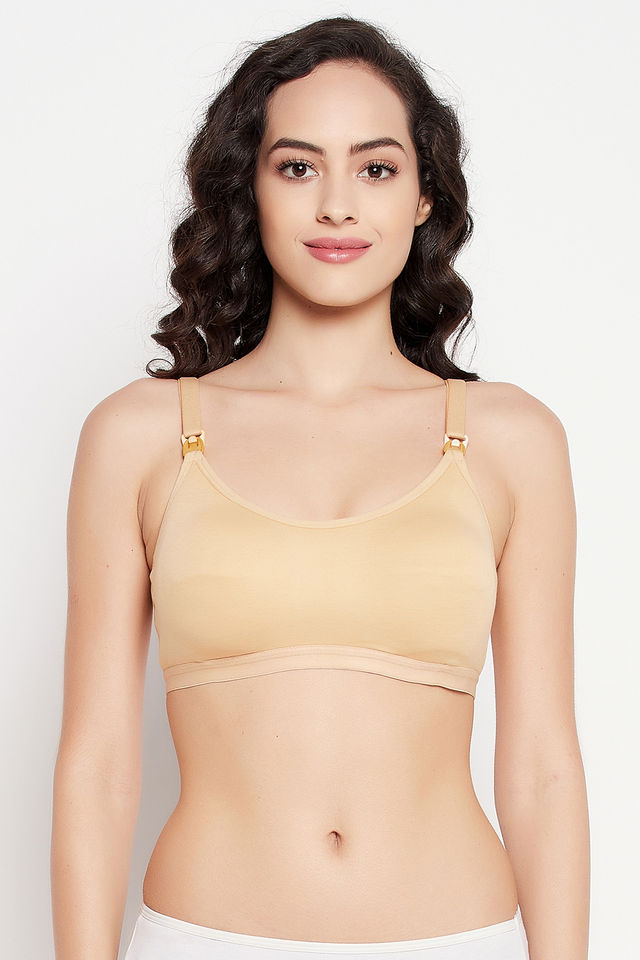 Clovia Women Lightly Padded Non-Wired Full Figure Feeding Bra - Cotton Rich | Nude | 38E