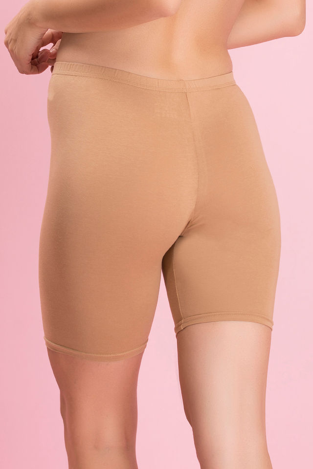 Clovia Women's Solid Cotton and Spandex Cycling Shorts | Nude - XL