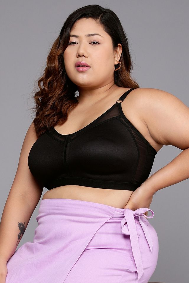 Clovia Women Non-Padded Non-Wired Spacer Cup Full Figure Bra - Cotton Rich | Black | 38B