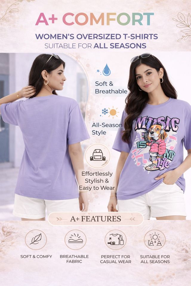 Gcyx Womens Soft And Casual Over Size Music Printed T Shirt - Buy