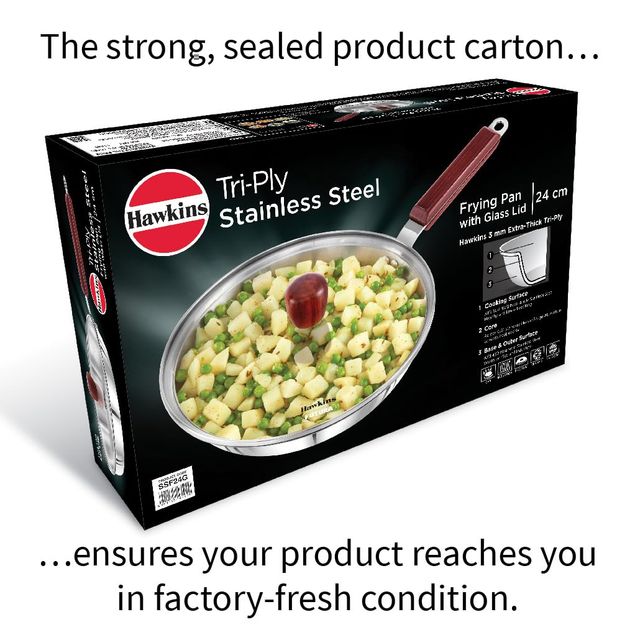 Hawkins 24 Cm Triply Stainless Steel Fry Pan With Glass Lid, Induction Frying Pan Silver (Ssf24G)