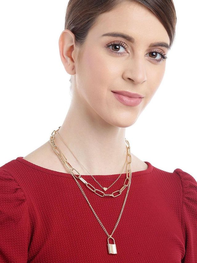 YouBella Women Stylish Latest Design Trendy Multi Layer Necklace Jewellery Gold Plated Multi Strand