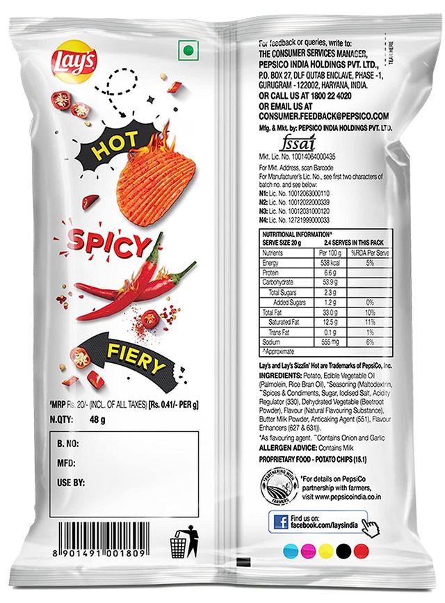 Lay's Potato Chips - Sizzling Hot Spicy Flavour 48 g Combo