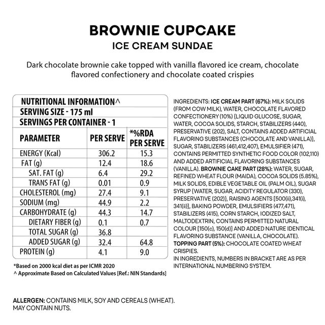 Baskin Robbins Brownie Sundae Ice Cream Cup 175 ml Combo