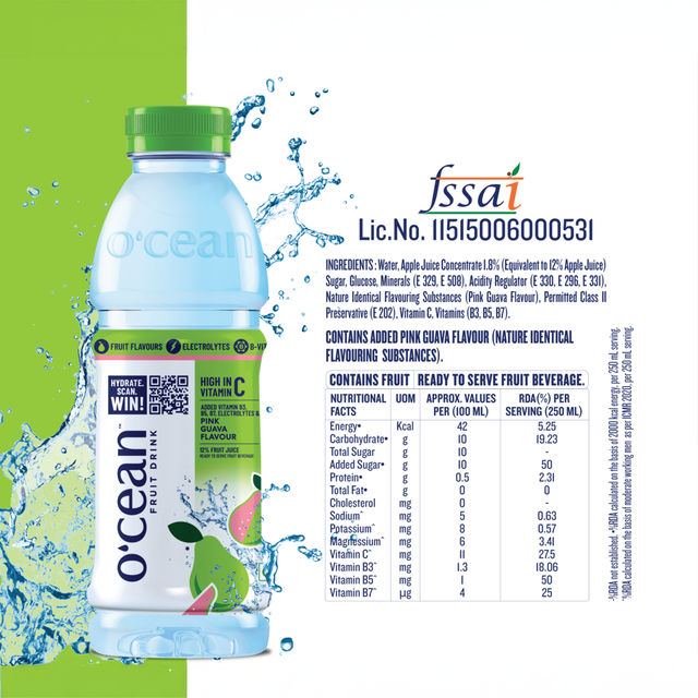 O'cean Beverages Pink Guava Flavoured Water