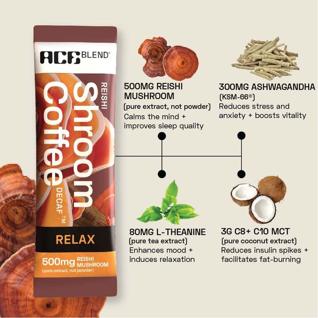 Ace Blend Reishi Cordyceps Mushroom Medium Roast Organic Coffee Premix