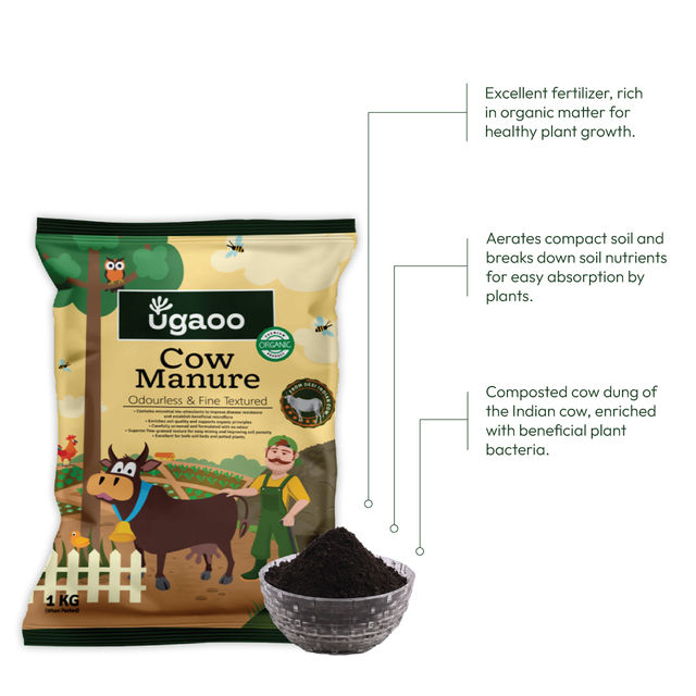 Ugaoo Cow Dung Manure Fertilizers For Plants & Home Gardening(1kg) & Ugaoo Vermicompost For Plants - Organic Fertilizer & Manure(1kg) Combo