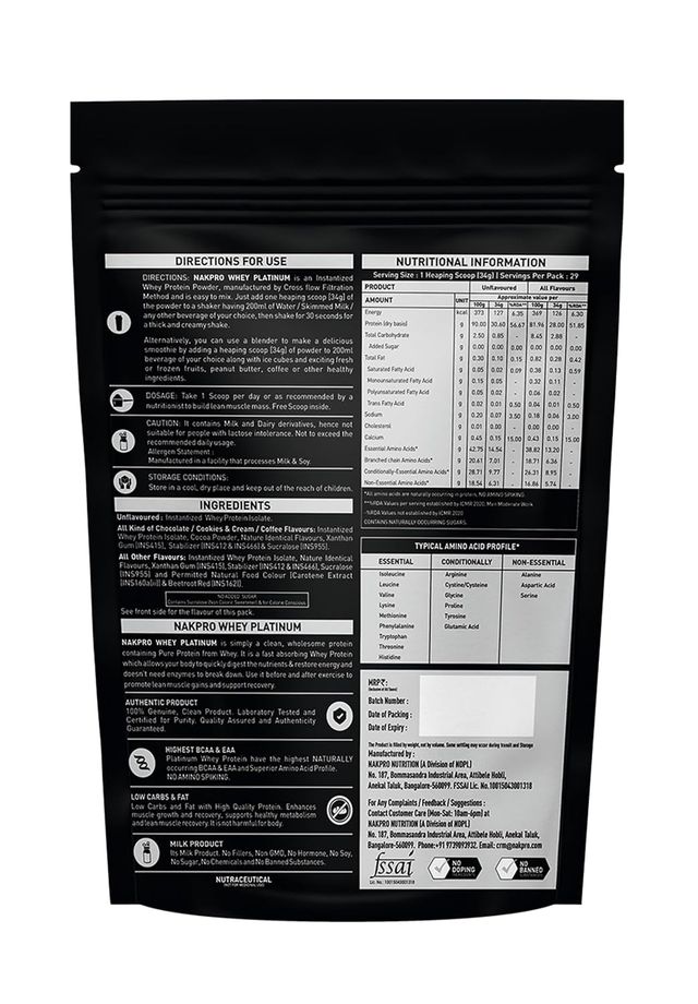 Nakpro Platinum Whey Protein Isolate Chocolate 28G Protein 6.4G Bcaa