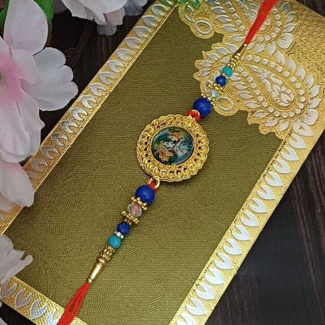 Gullak Radha Krishna Frame Rakhi - Divine Design
