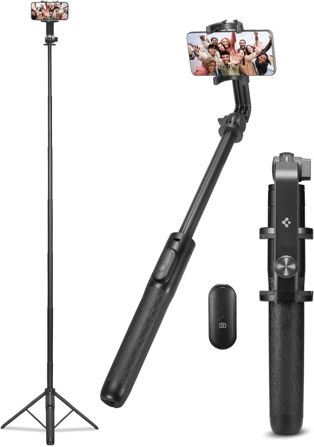 Spigen S560 Selfie Stick Tripod, With Wireless Wireless Blutooth Remote - Black