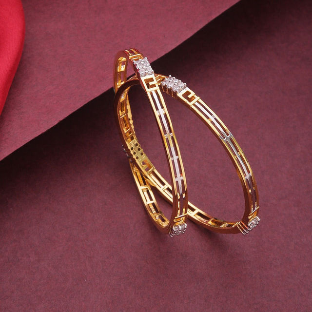 Priyaasi Dual Toned Ad Studded Geometric Pattern Bangles Set Of 2