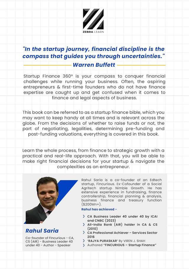 Startup Finance 360 - Guide To Startup Finance, Funding, Valuation By Rahul Saria