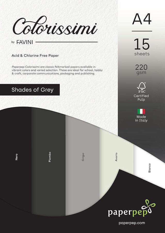 Paperpep Colorissimi 220Gsm Card Stock A4 Shades Of Grey Assorted 15 Sheets