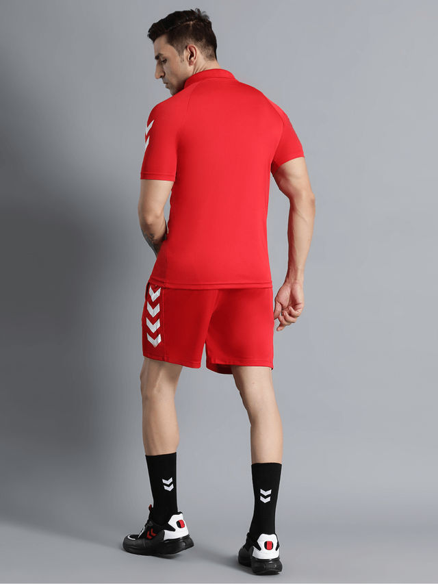 hummel Men's Core Functional Polo Neck Solid Regular Fit Gym T-shirt | True Red - XL