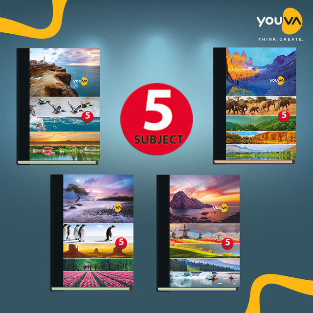 Navneet Youva Case Bound 5 Subject Single Line Notebook 400 Pages 18.5x24.7cm Multicolored