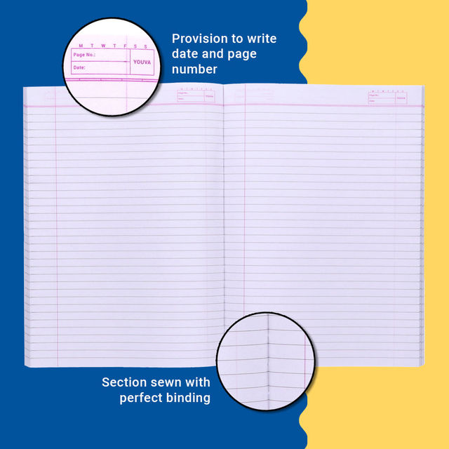 Navneet Youva Soft Bound Single Line 276 Pages Long Notebook A4 size 21 cm X 29.7 cm 1 pc Combo