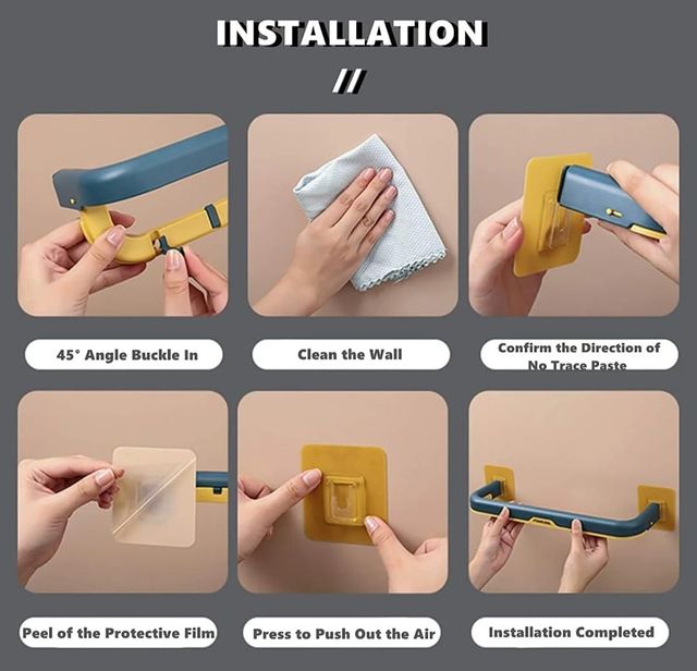 Clazkit Wall Mounted Double Bar Towel Holder With Hooks For Kitchen/Bathroom Pack Of 1