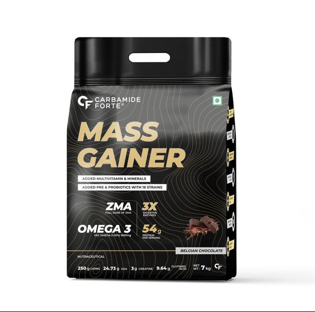 Carbamide Forte Mass Gainer with 54g Protein, 250g Carbs, Belgian Chocolate Flavour