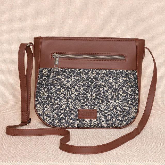 Buy Zouk Women's Lace Vegan Leather and Fabric 4 L Sling Bag