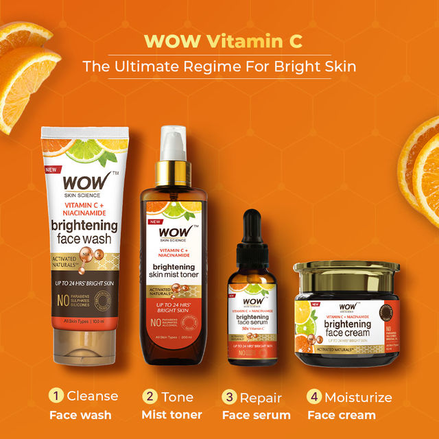 Wow Skin Science Brightening Vitamin C Foaming Face Wash With Built-In Face Brush For Deep Cleansing - No Parabens Sulphate Silicones & Color