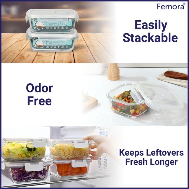 Femora Borosilicate Glass Microwave Safe Square Food Storage Container With Air Vent Lid 500Ml