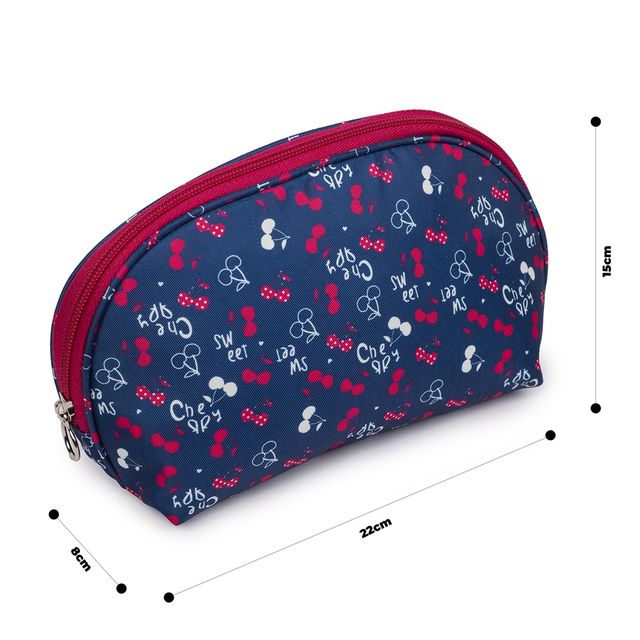 Qips Printed Semi-Circle Zipper Cosmetic Pouch Travel Accessory - Navy Blue