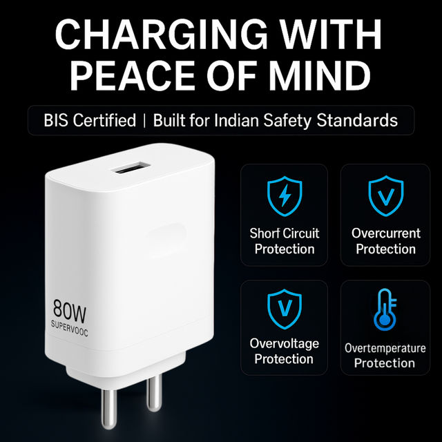 Roarx 80W Supervooc/VOOC/WARP/DASH Fast Charging Adapter with Cable for OnePlus