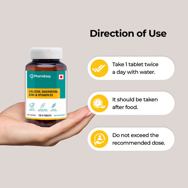 Pharmeasy Calcium, Magnesium, Vitamin D3 & Zinc - Bones & Dental Health