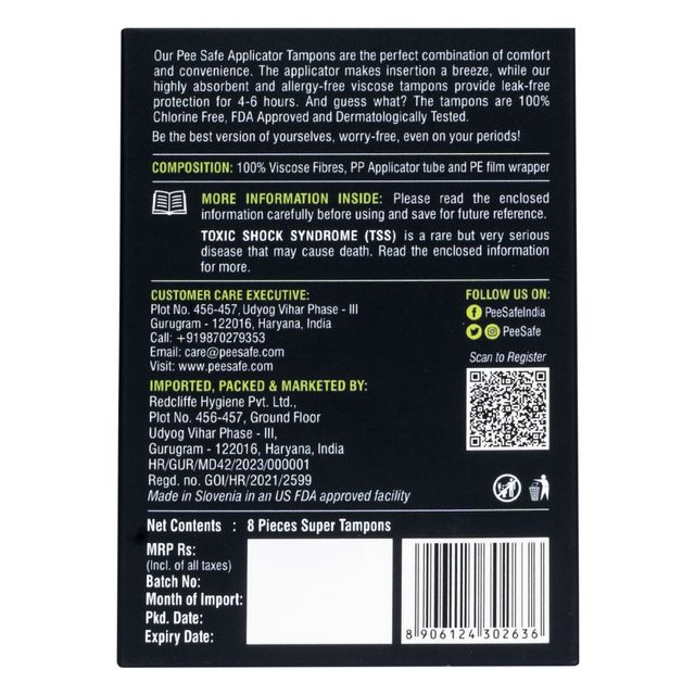 Pee Safe Applicator Tampons Super - Pack Of 8
