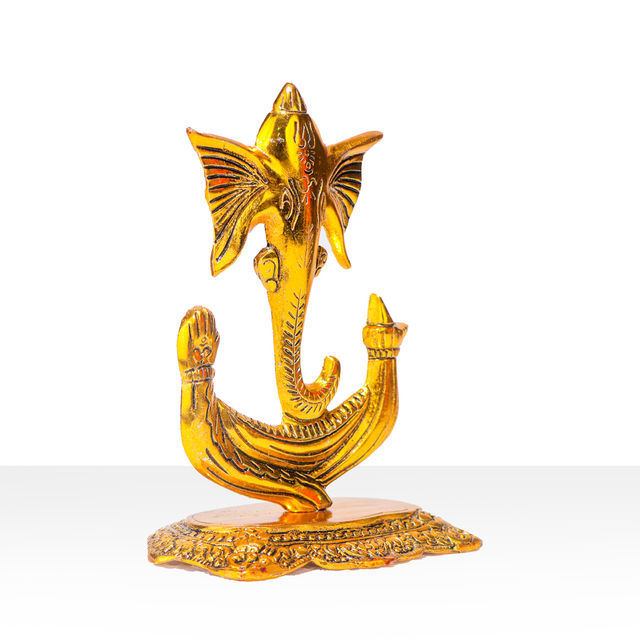 Devnidhii Ganesh Ji Idol Trishul Shape in Gold Polish
