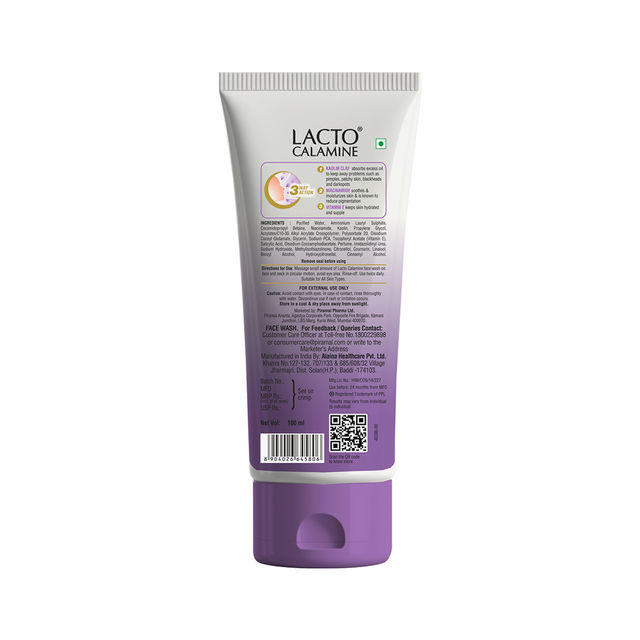 Lacto Calamine Facewash With Kaolin Clay And Niacinamide For Oily Skin