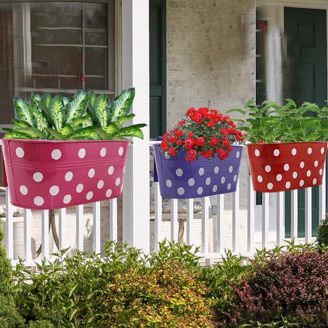 TrustBasket Dotted Oval Railing Planters | Balcony Hanging Pots - 31 x 15 x 14 cm