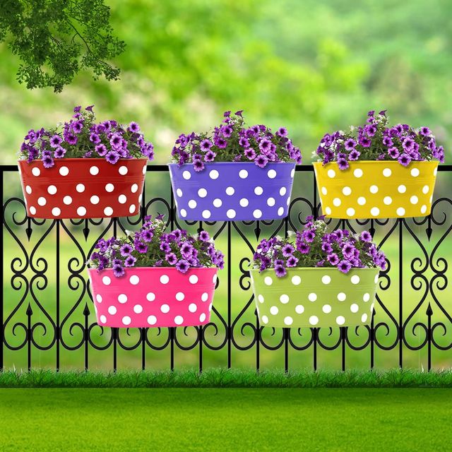 TrustBasket Dotted Oval Railing Planters | Balcony Hanging Pots - 31 x 15 x 14 cm