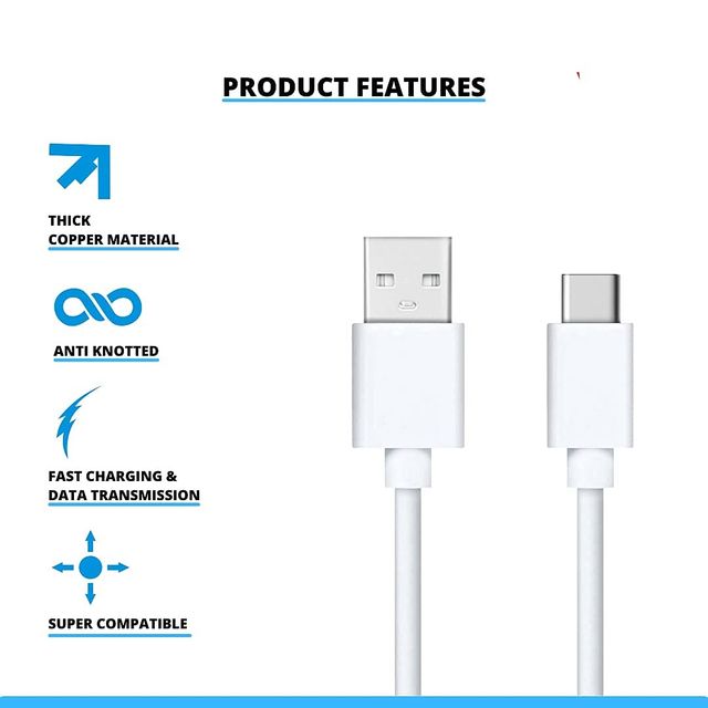 Ailkin (LPC01-TPE) USB A to Type C Cable for Smartphones Tablets & Other Type C Devices 1M - White