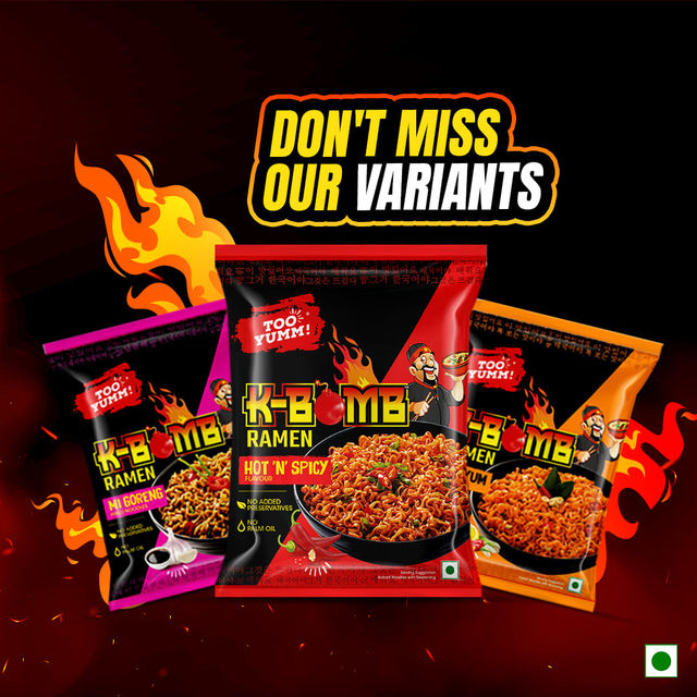 Too Yumm! K-Bomb Hot n Spicy | Ready to cook Instant Noodles | 100% Veg | Korean Noodles 79 g Combo