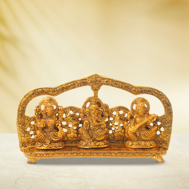 Devnidhii Laxmi Ganesh Saraswati (Mehrab Design) in Gold Polish