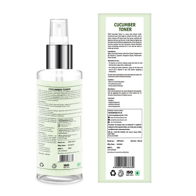 TNW The Natural Wash Cucumber Toner for Cleansing & Refreshing Skin Pore Tightening Toner with Spray