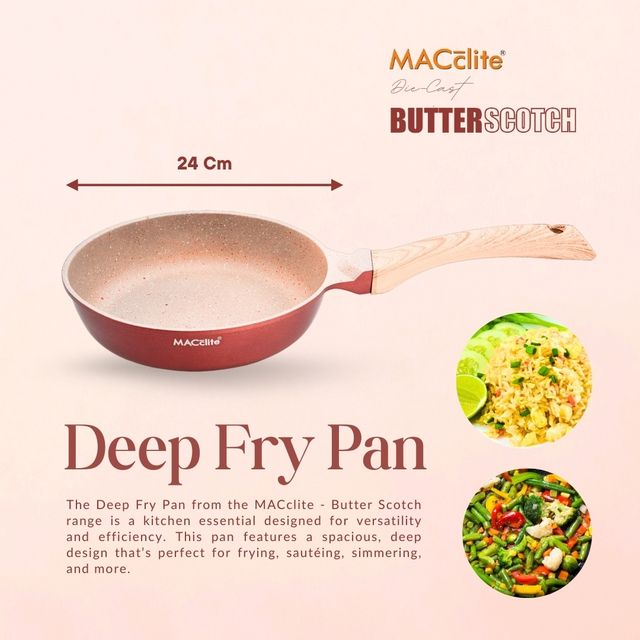 Macclite Non Stick PDC Granite+ Induction Base ButterScotch Deep Frying Pan 24 cm