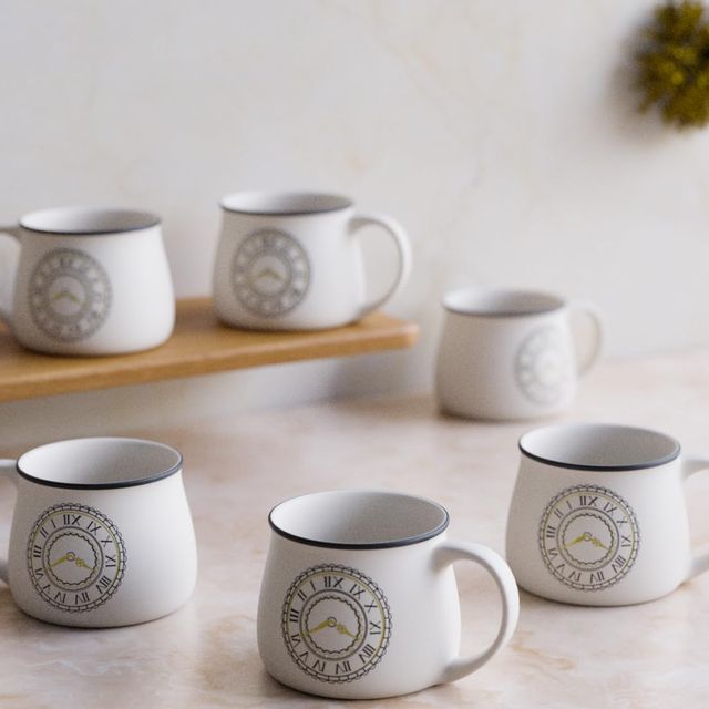 The Earth Store Cup O'clock Ceramic Tea Cups | 200 ml Microwave Safe Coffee Cup