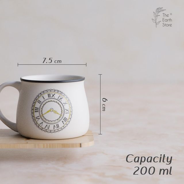 The Earth Store Cup O'clock Ceramic Tea Cups | 200 ml Microwave Safe Coffee Cup