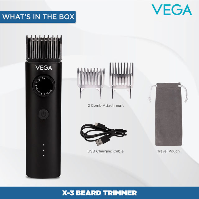 VEGA Men X3 Beard Trimmer For Men With Quick Charge, 90 Mins Run-Time, Waterproof, For Cord & Cordless Use And 40 Length Settings, (Vhth-24)